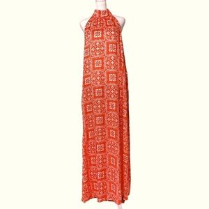 Ann Taylor Tiled Halter Maxi Dress Orange/White (Size L)‎